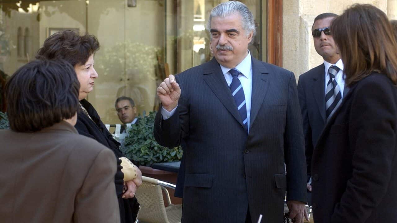 February 14, 2005, former Lebanese Prime Minister Rafik Hariri, outside Parliament minutes before an explosion killed him and others.