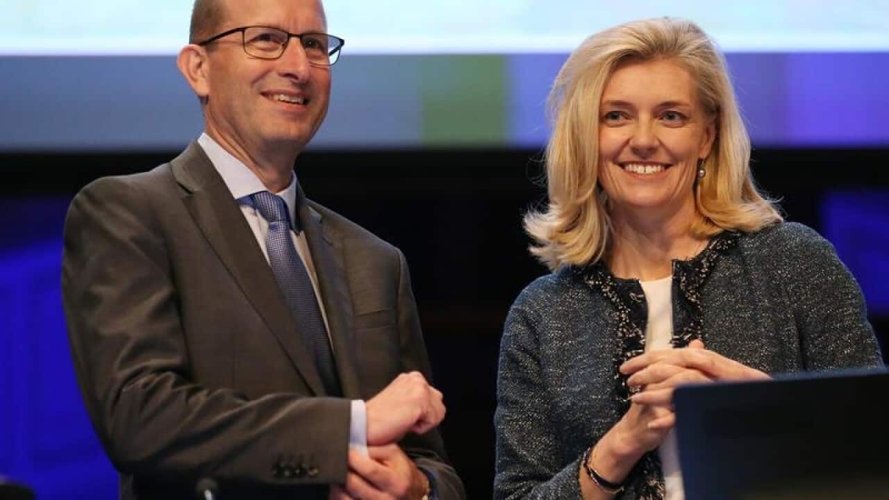 AMP CEO Craig Mellor with Chair Catherine Brenner before the 2017 AGM.