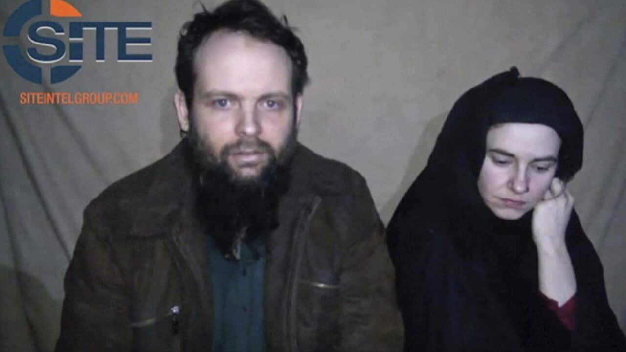 Undated image from video posted online in August 2016, which has not been independently verified  shows Canadian Joshua Boyle and American Caitlan Coleman