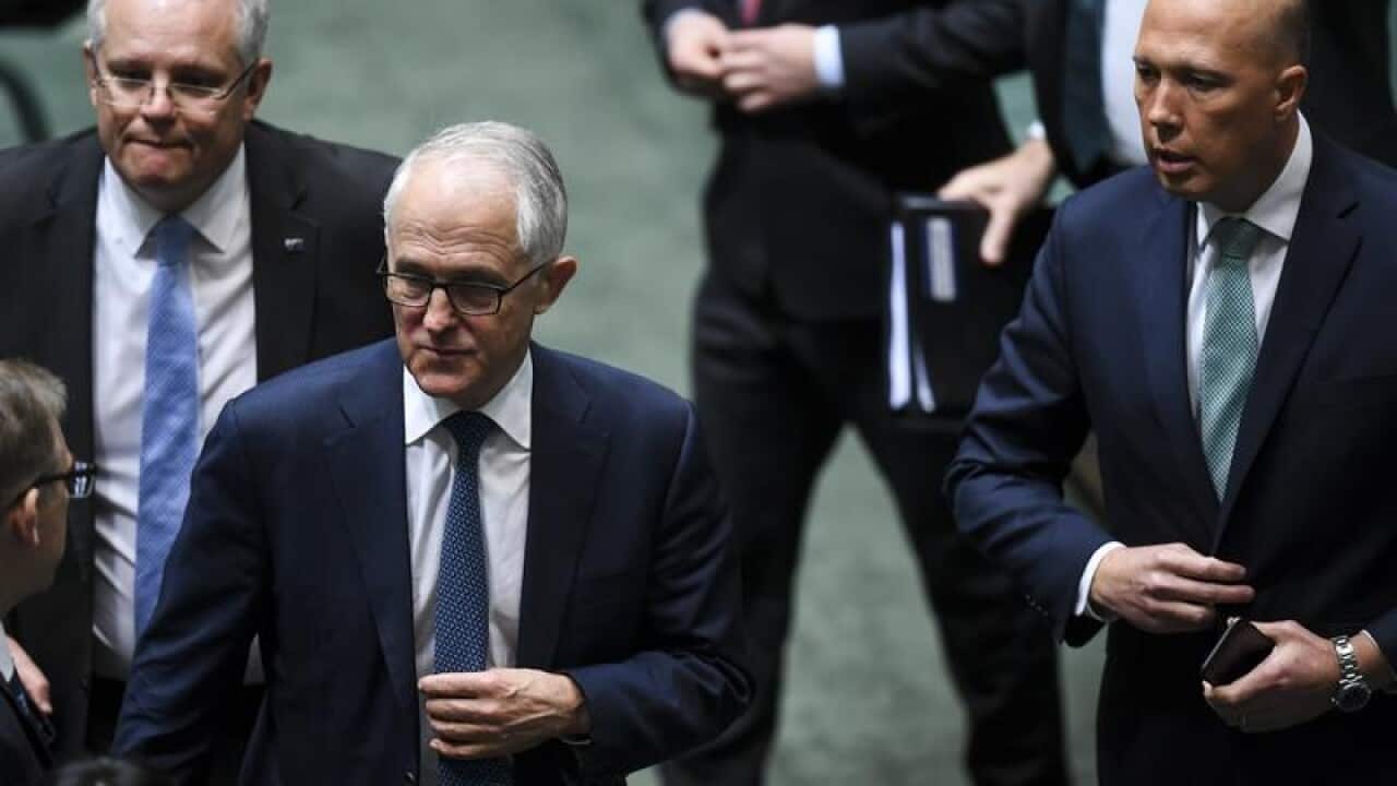 Scott Morrison, Malcolm Turnbull and Peter Dutton in the House,
