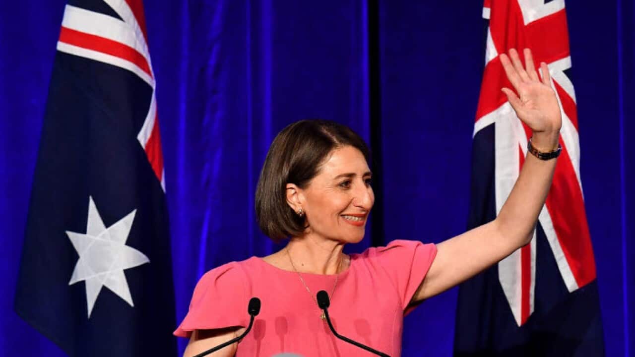 Gladys Berejiklian celebrates the NSW Liberal party win of the 2019 New South Wales election