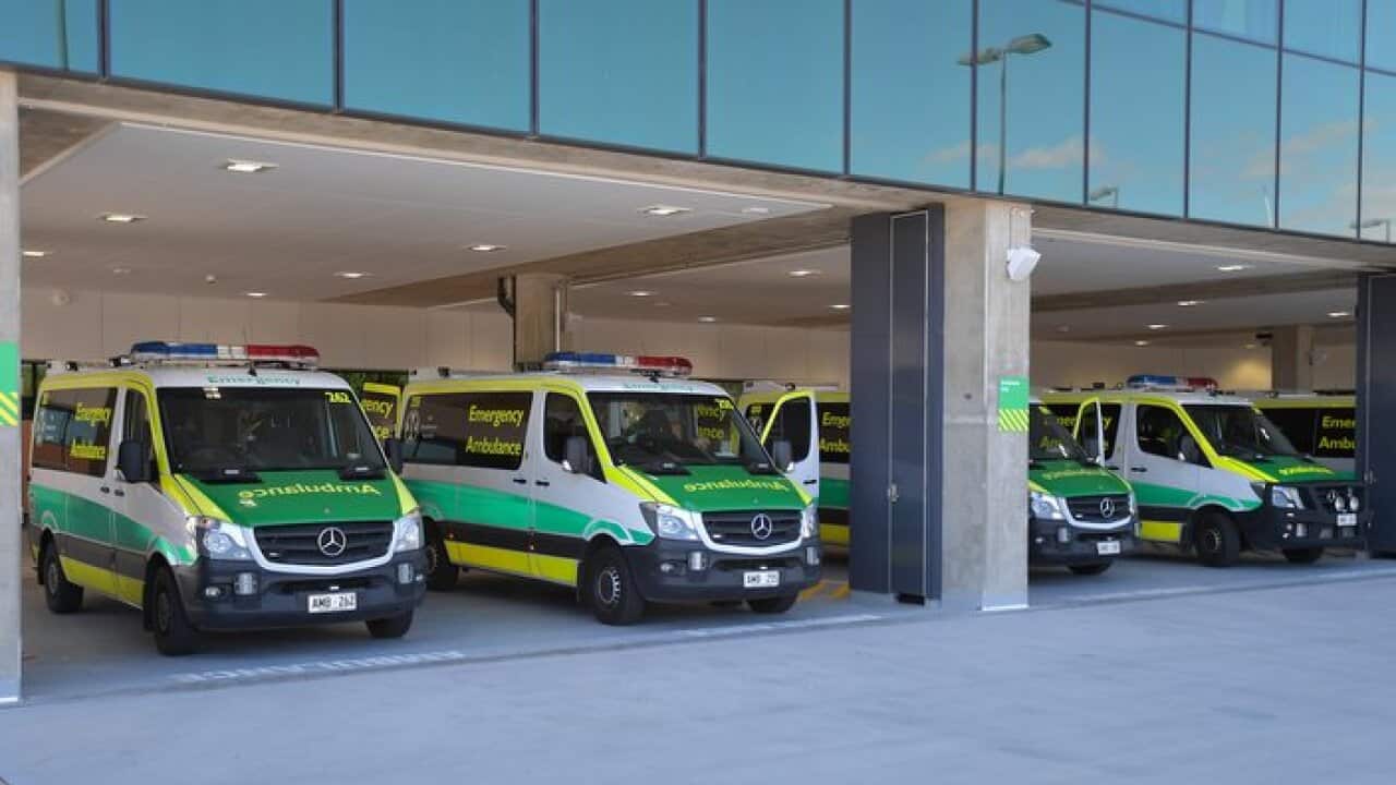 A wide generic view of the ambulances parked at the new Royal Adelaide Hospital, in Adelaide. Tuesday, September 12, 2017. (AAP Image/David Mariuz) NO ARCHIVING