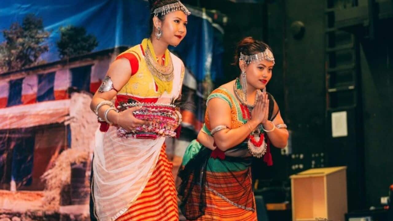 Tharu girls in their traditional attire