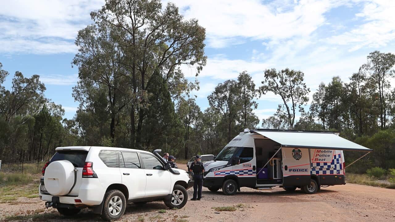 Police work near the scene of the fatal shooting in Wieambilla, Queensland
