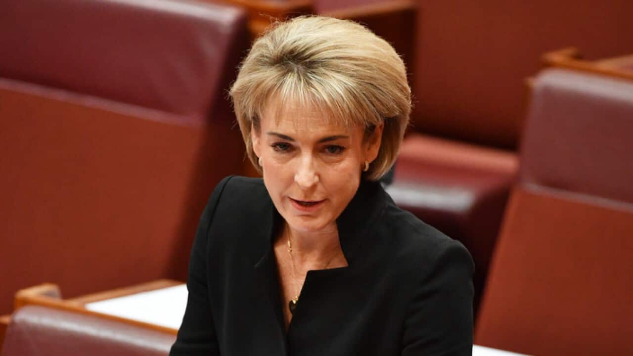 Minister for Employment Michaelia Cash during the Australian Building and Construction Commission (ABCC) Bill debate in the Senate at Parliament House in Canberra, Wednesday, Feb. 15, 2017. (AAP Image/Mick Tsikas) NO ARCHIVING