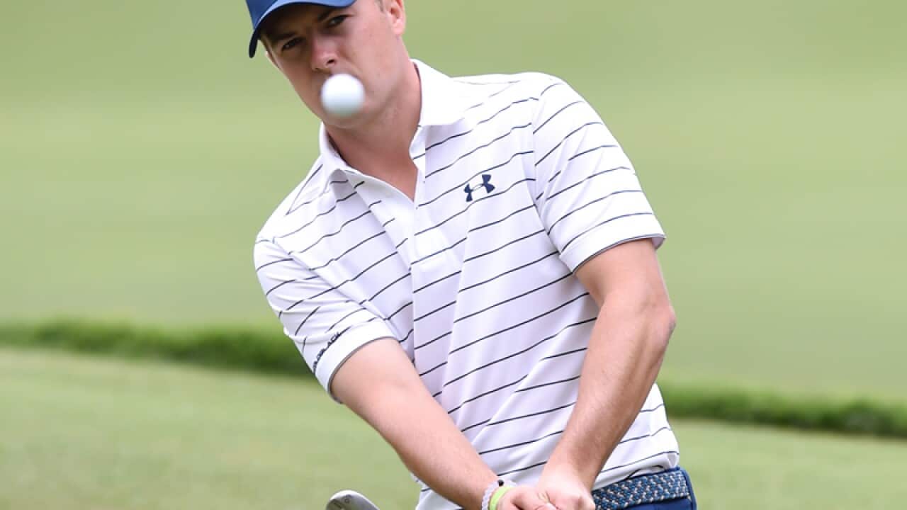 American Jordan Spieth plays a shot at the Royal Sydney Golf Club
