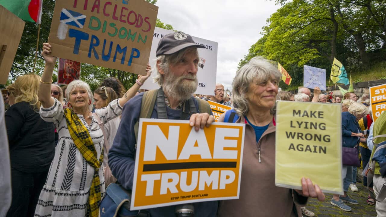 Donald Trump plays golf as angry Scots protest visit Donald Trump plays golf as angry Scots protest visit