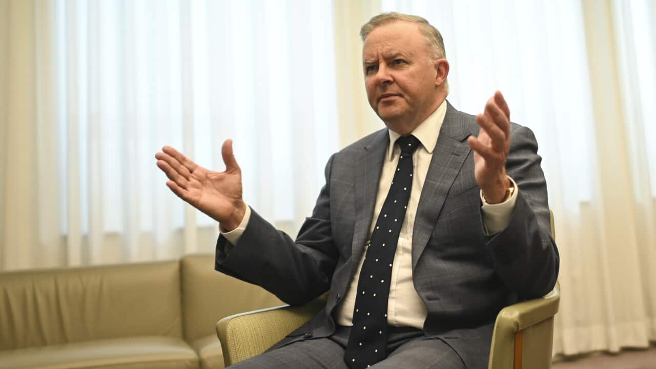 Australian Opposition Leader Anthony Albanese speaks during an interview with Australian Associated Press in Canberra, Wednesday, July 1, 2020. (AAP Image/Lukas Coch) NO ARCHIVING