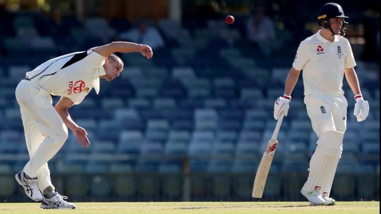 Nathan Coulter-Nile bowls during the England Men's tour.