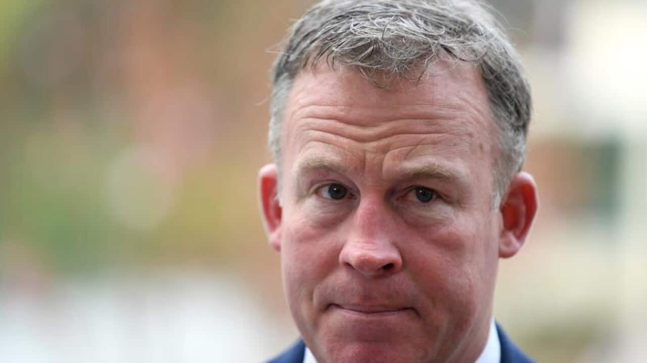 Tasmania Premier Will Hodgman speaks to the media in Canberra.