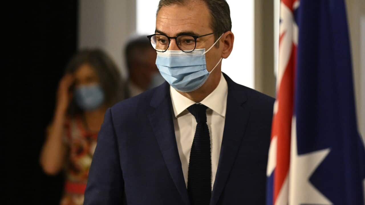 South Australia Premier Steven Marshall arriving to address the media during a press conference in Adelaide.