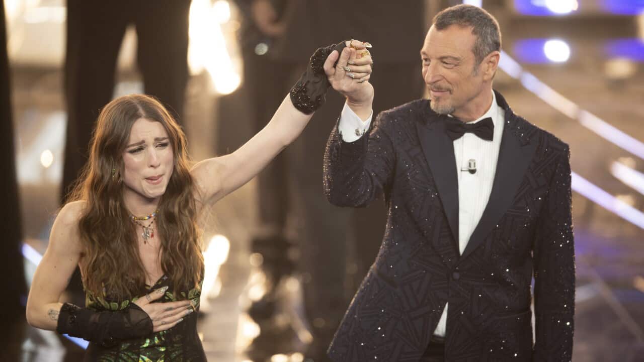 Italian singer Angelina Mango and Italian TV host Amadeus