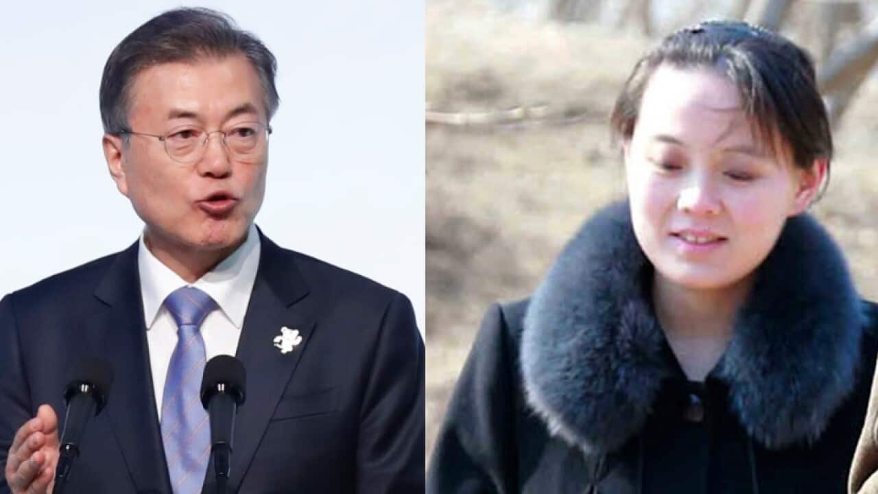 Composite image: South Korean President Moon Jae-in and Kim Yo-jong