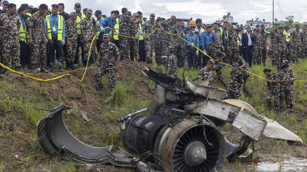 Rescue operations at the site of a plane crash at Tribhuvan International Airport in Kathmandu, Nepal on Wednesday, 24 July 2024.