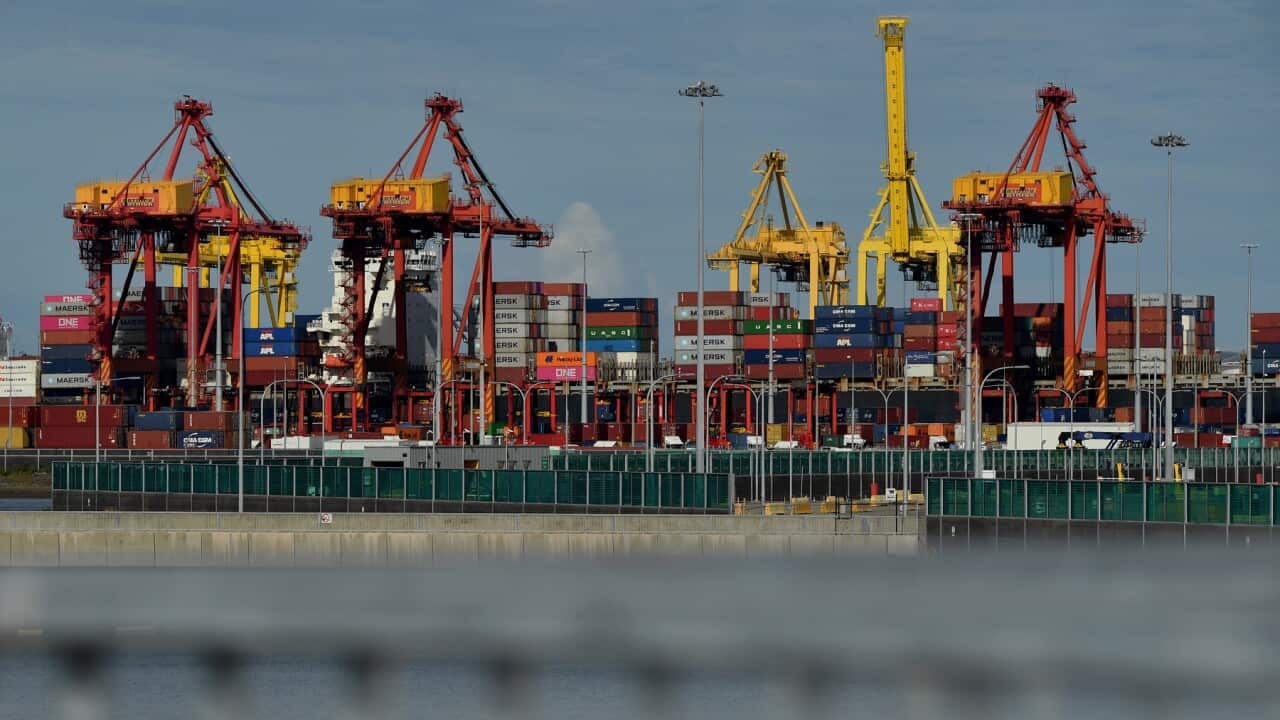 Containers sit idle at the Port Botany container terminal in Sydney