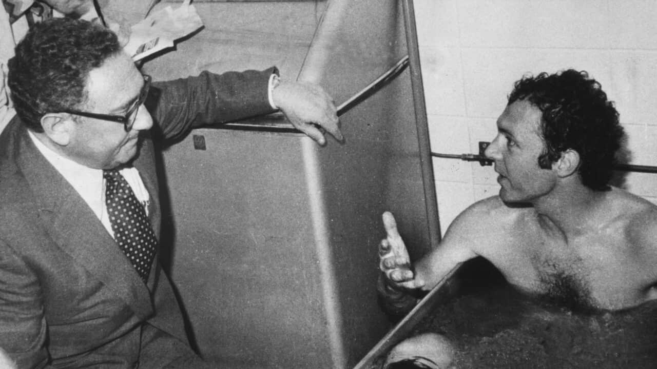 Kissinger und Beckenbauer im Gespräch