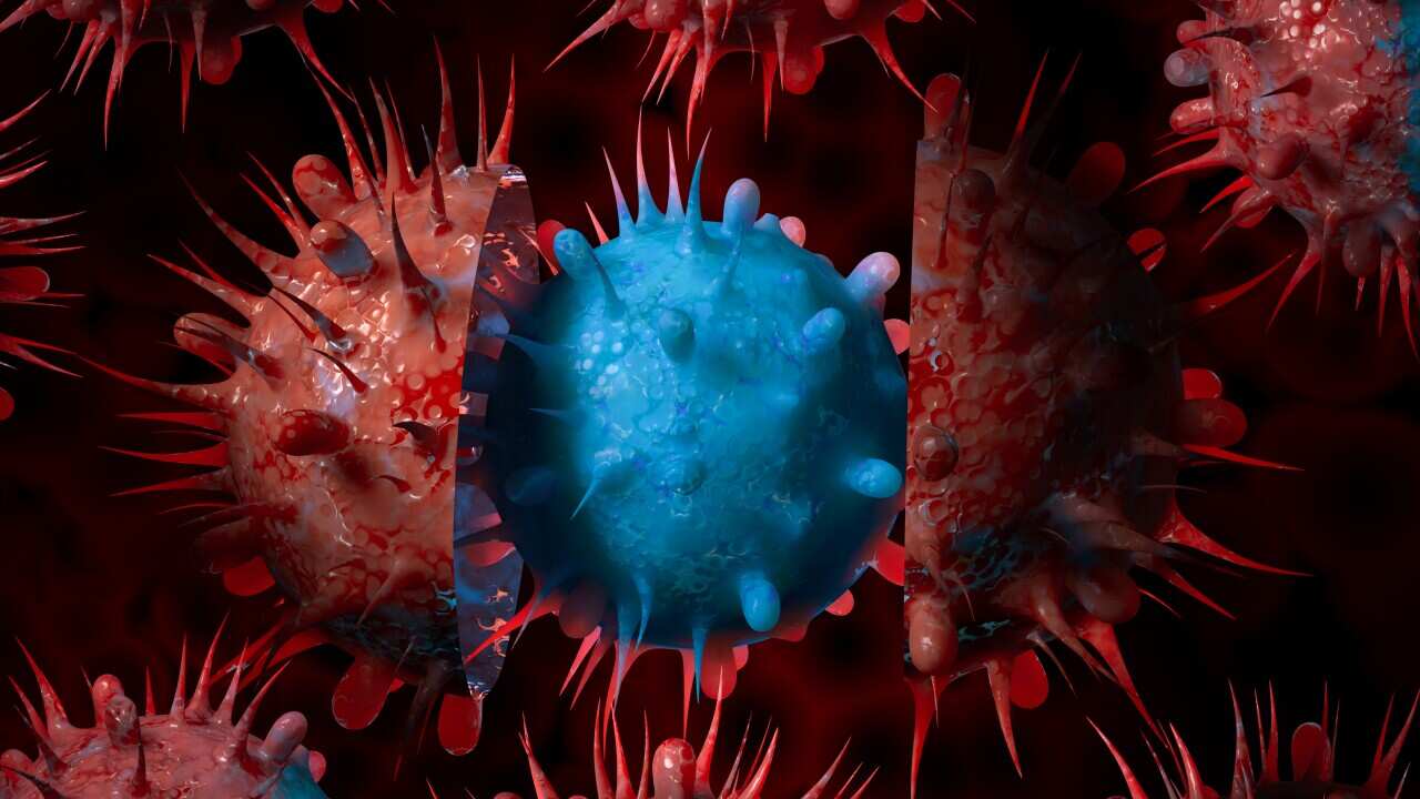 A computer-generated image of a recent Omicron COVID-19 variant's mutation.