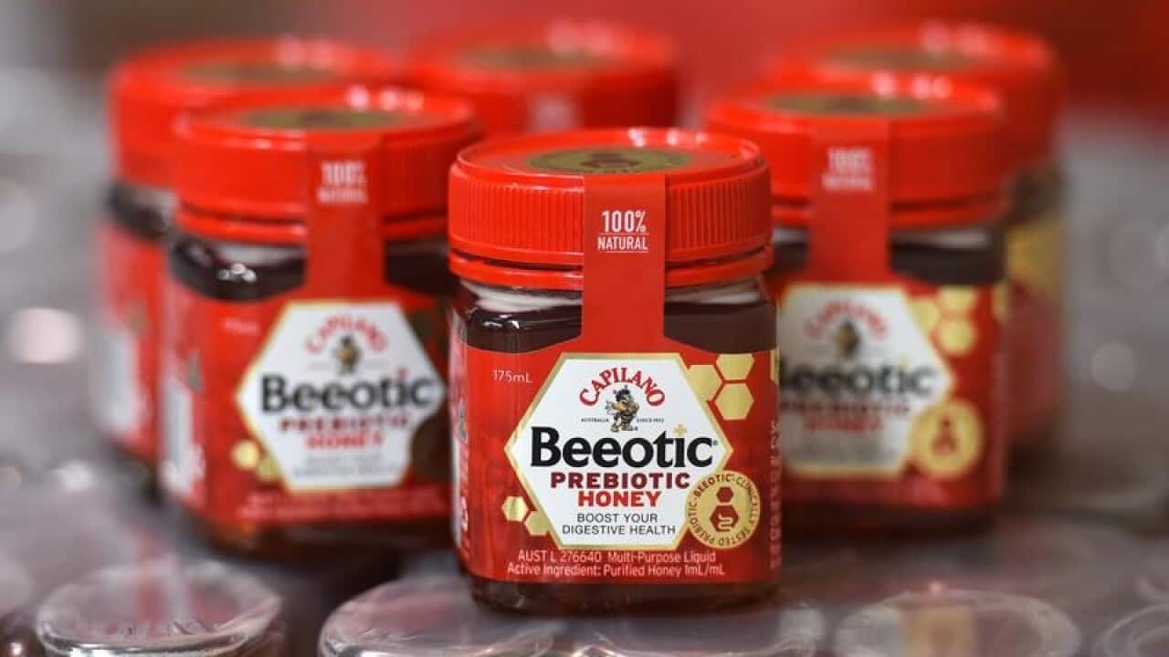 Jars of Beeotic honey are pictured at the Capilano honey factory.