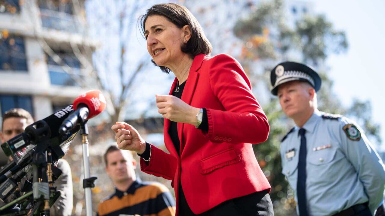 NSW Premier Gladys Berejiklian speaks to the media during a press conference at the NSW Ministry of Health in Sydney, Friday, June 5, 2020. (AAP Image/James Gourley) NO ARCHIVING