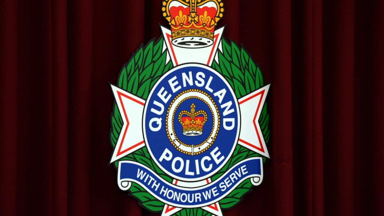 A Queensland Police logo is seen in Brisbane