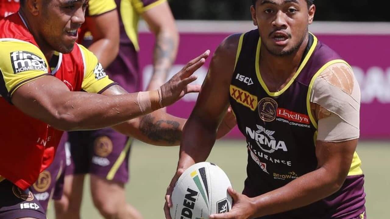Anthony Milford in action during training with the Brisbane Broncos.