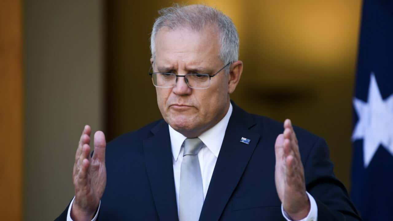 Prime Minister Scott Morrison speaks to the media during a press conference at Parliament House in Canberra, Tuesday, February 23, 2021.