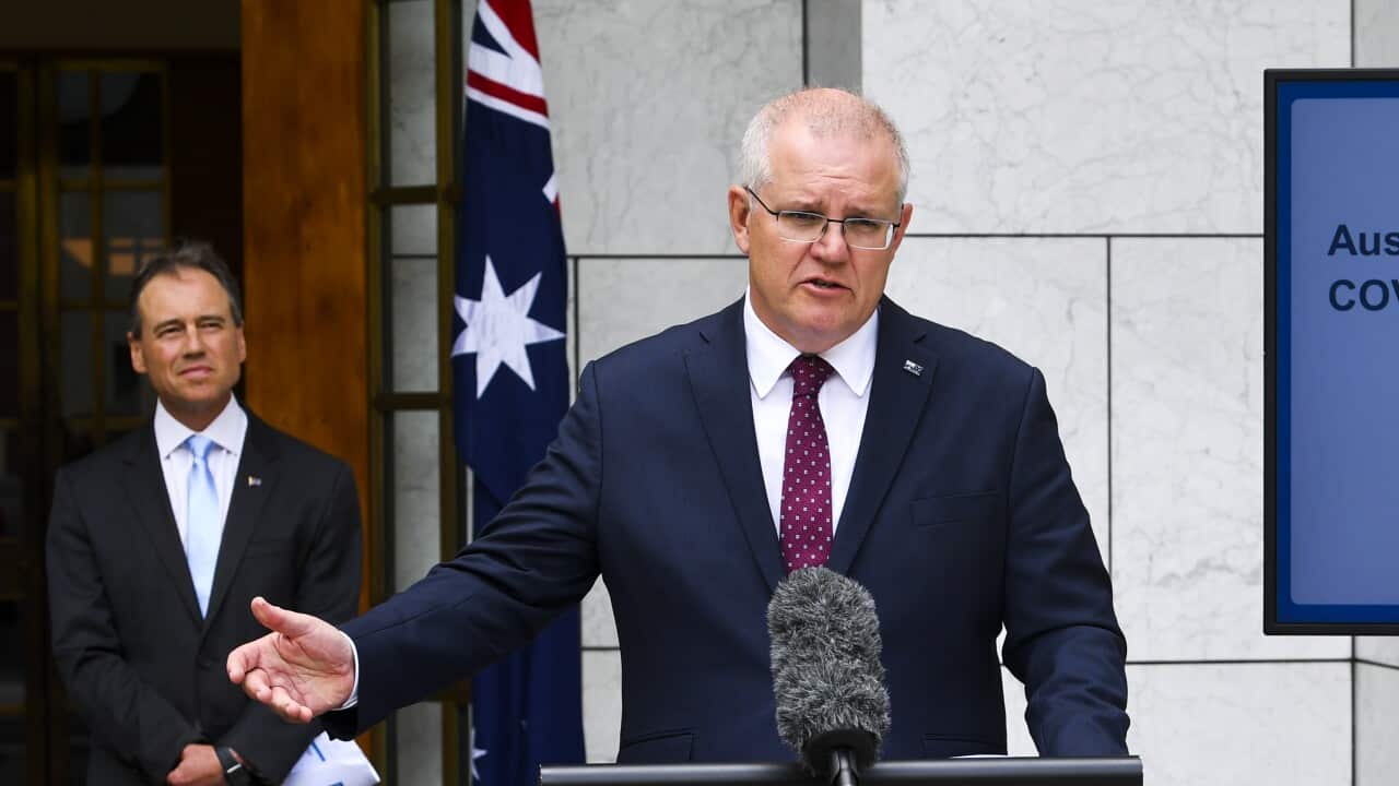 Australian Prime Minister Scott Morrison speaks to the media during a press conference at Parliament House in Canberra, Thursday, January 7, 2021. (AAP Image/Lukas Coch) NO ARCHIVING