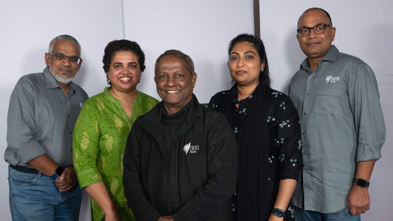 SBS Tamil Broadcasters, from Lefto to right: Sanchayan, Selvi, RaySel, Renuka, Paraba