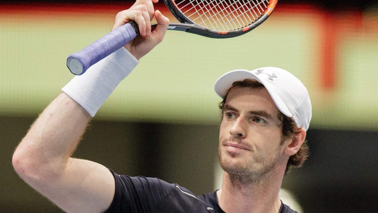 Andy Murray of Britain reacts during the quarter final match