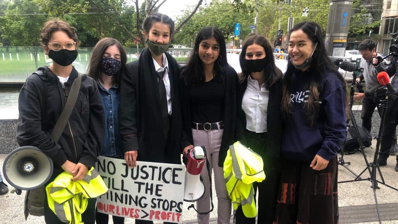 Anjali Sharma (fourth from left) and supporters