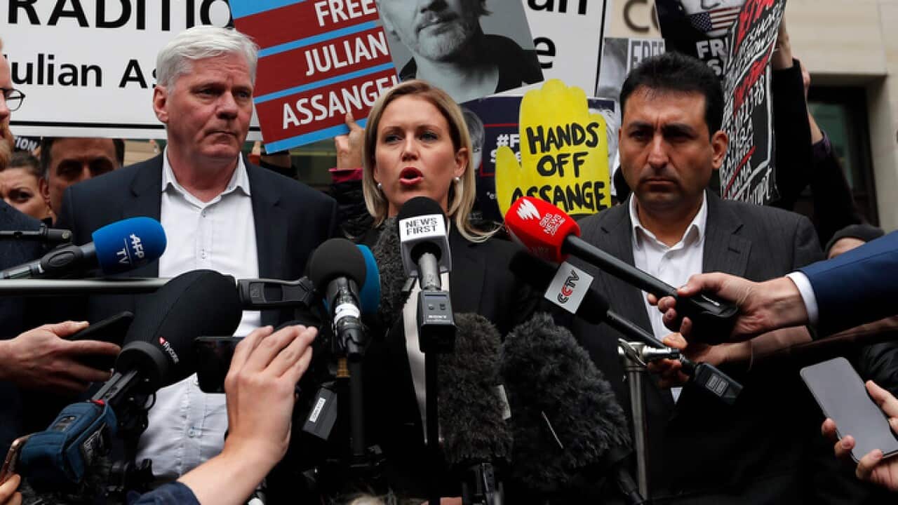 Kristinn Hrafnsson of WikiLeaks and barrister Jennifer Robinson address the media at Westminster Magistrate Court