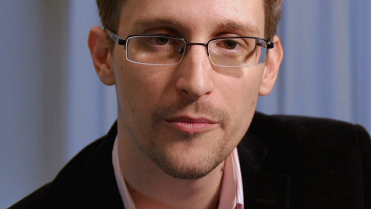Edward Snowden preparing for television broadcast