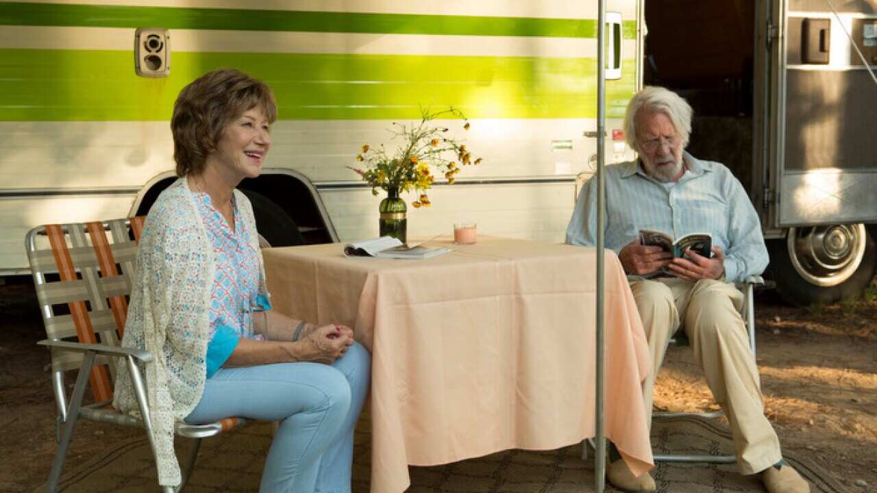 "Donald Sutherland, right, and Helen Mirren in a scene from "The Leisure Seeker."