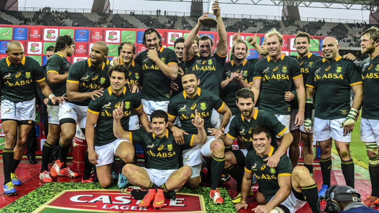 South Africa celebrate winning the Prince of Wales trophy