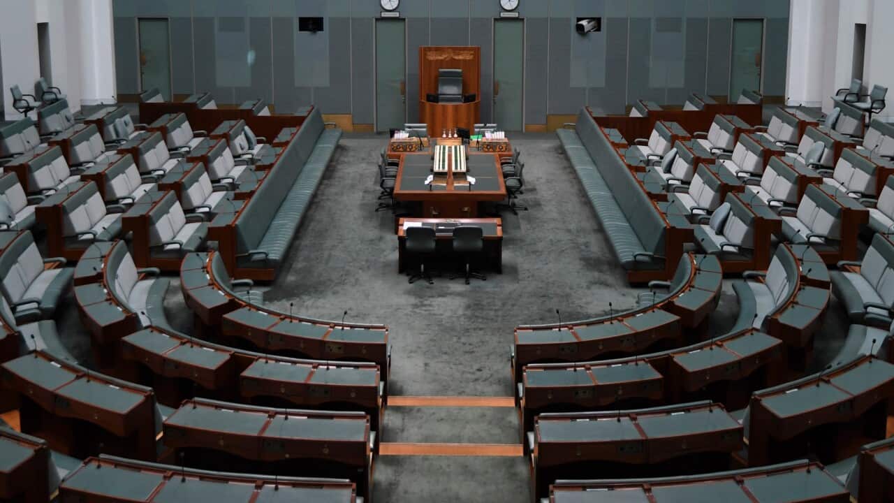 An image of House of representatives is seen at Parliament House in Canberra, (AAP Image/Lukas Coch)