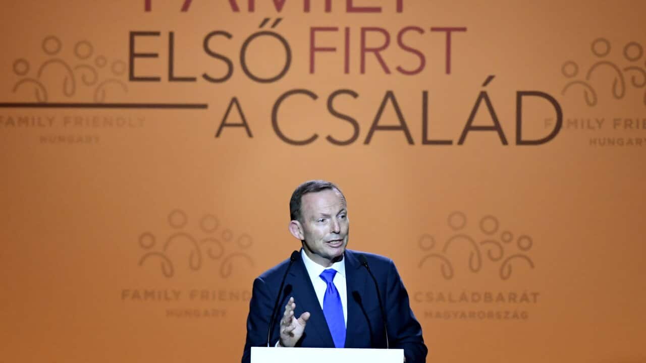 Former Prime Minister Tony Abbott delivers a speech during the Budapest Demographic Summit.