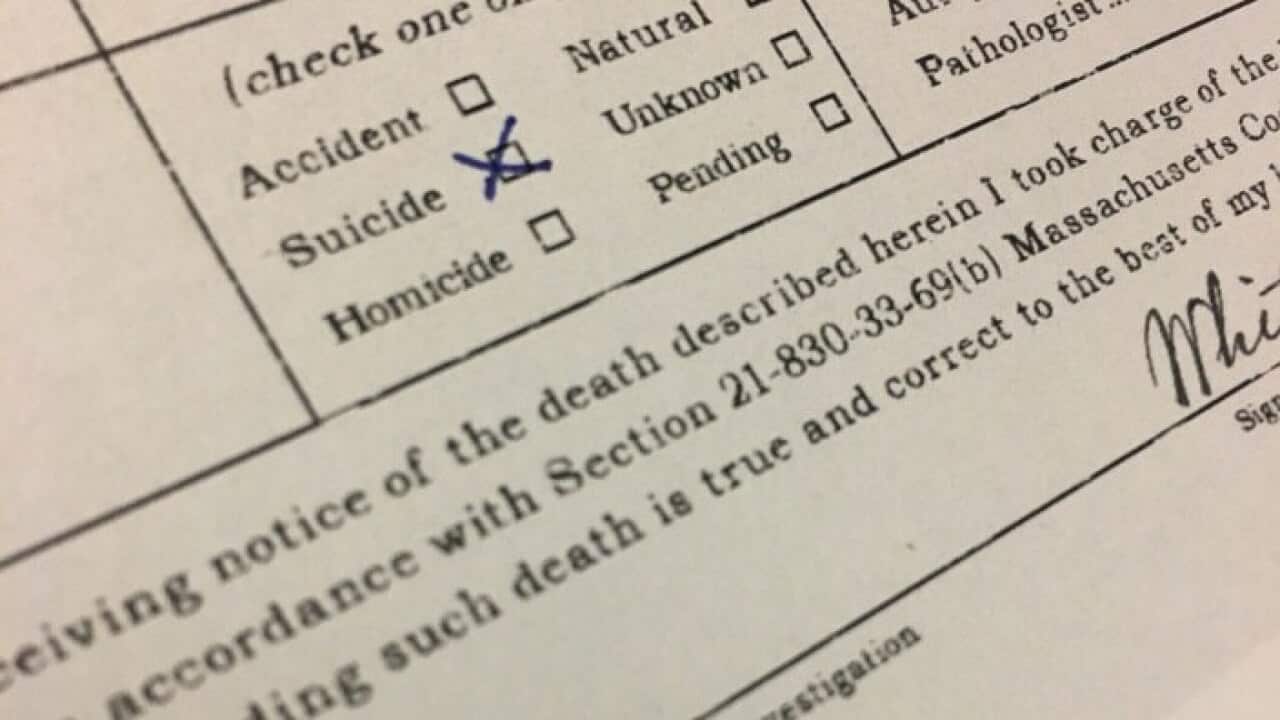 Forensic pathology form following suicide