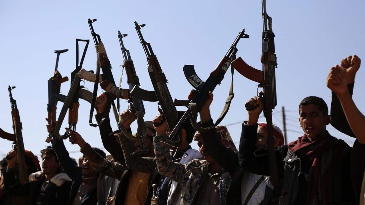 Houthi rebel gunmen are seen in Yemen.