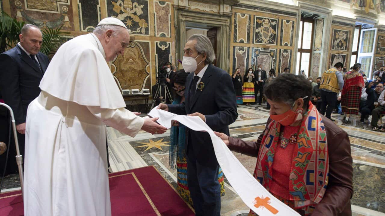 ITALY - POPE FRANCIS RECEIVING A DELEGATION OF THE INDIGENOUS PEOPLES- 2022/04/01