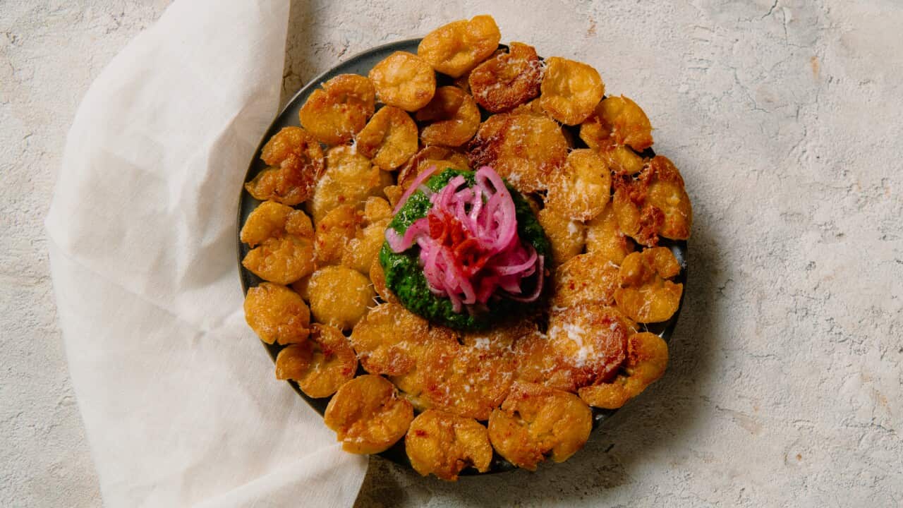 Potato pancake with green sauce