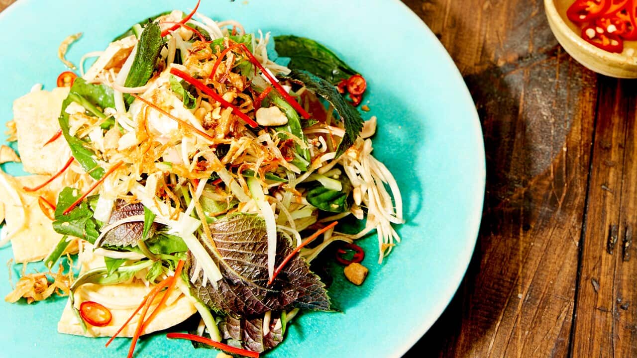Banana blossom and crispy tofu salad