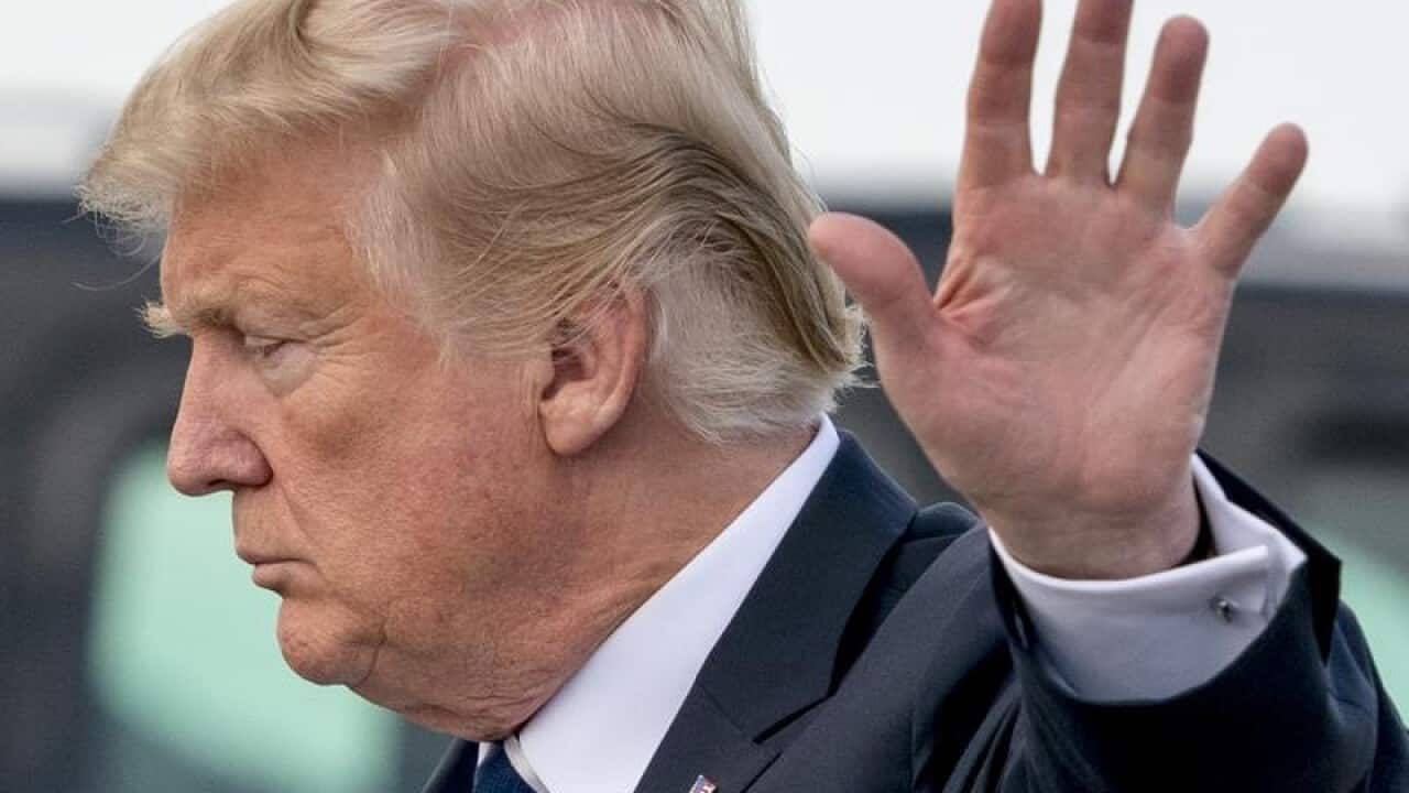 US President Donald Trump arrives at Palm Beach International Airport