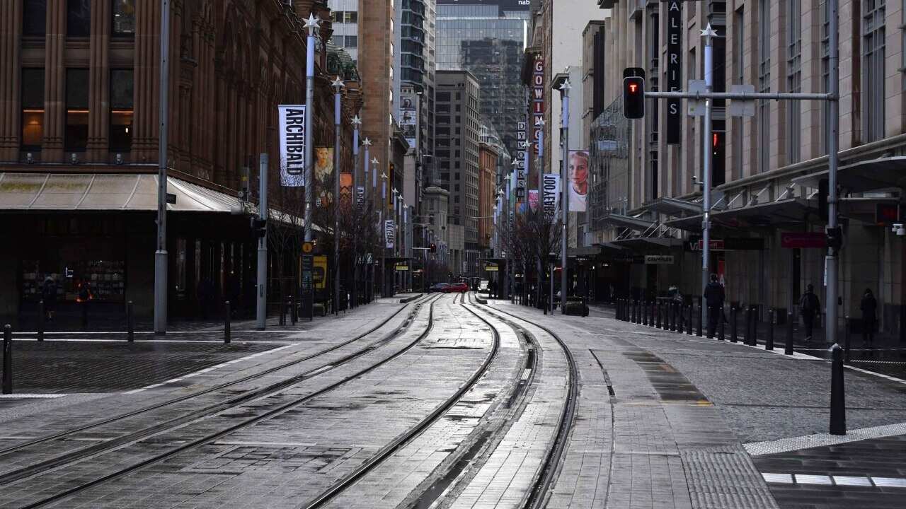 An empty George Street in Sydney