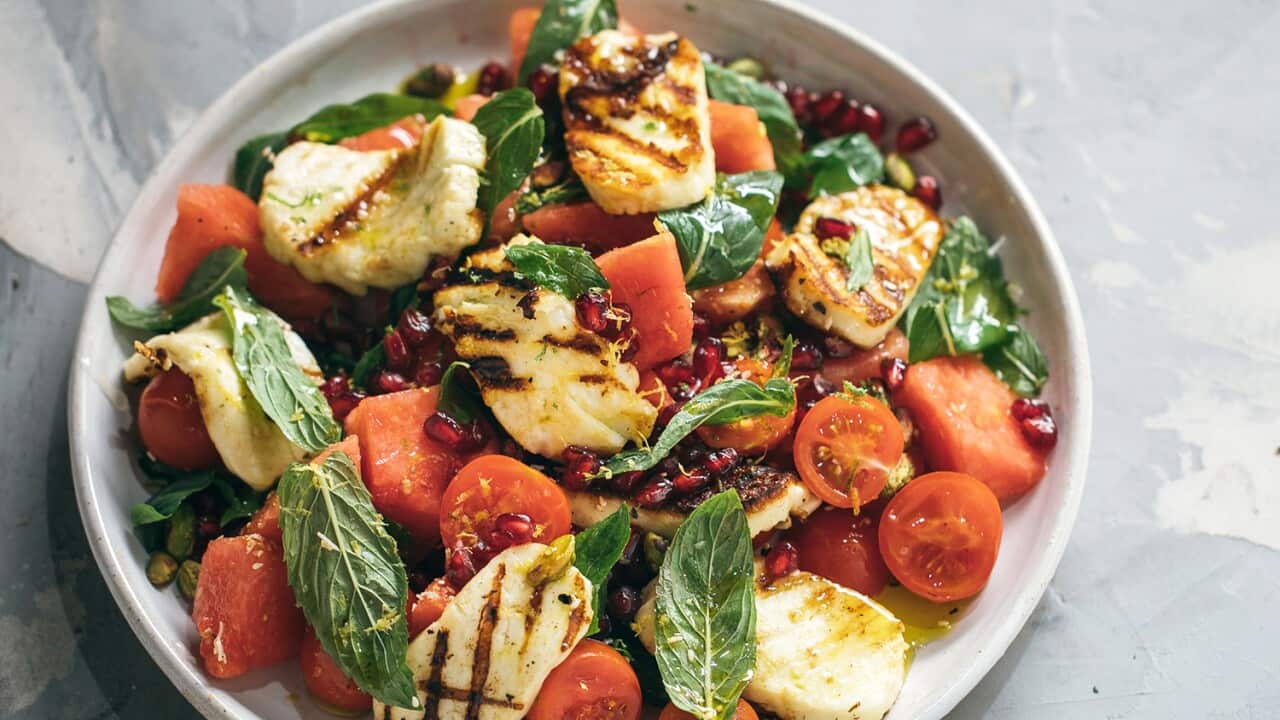 Grilled haloumi, watermelon and mint salad