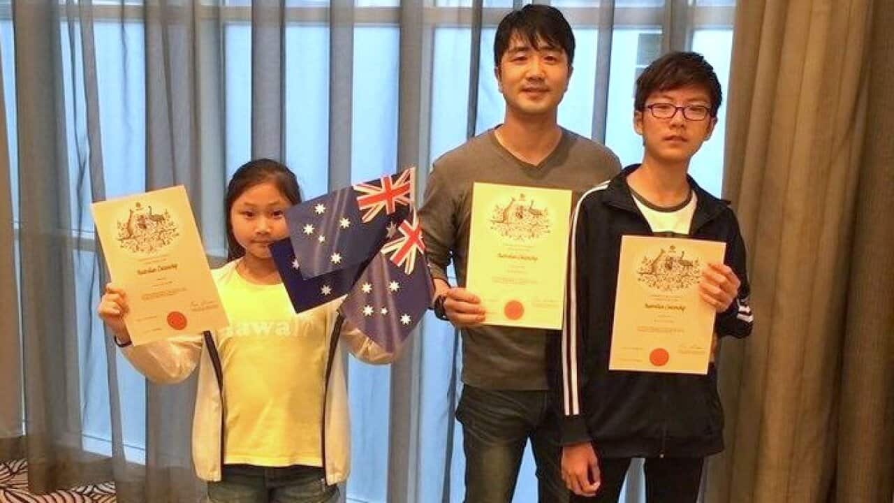 Korean-Australian Cheol Woo No and his children