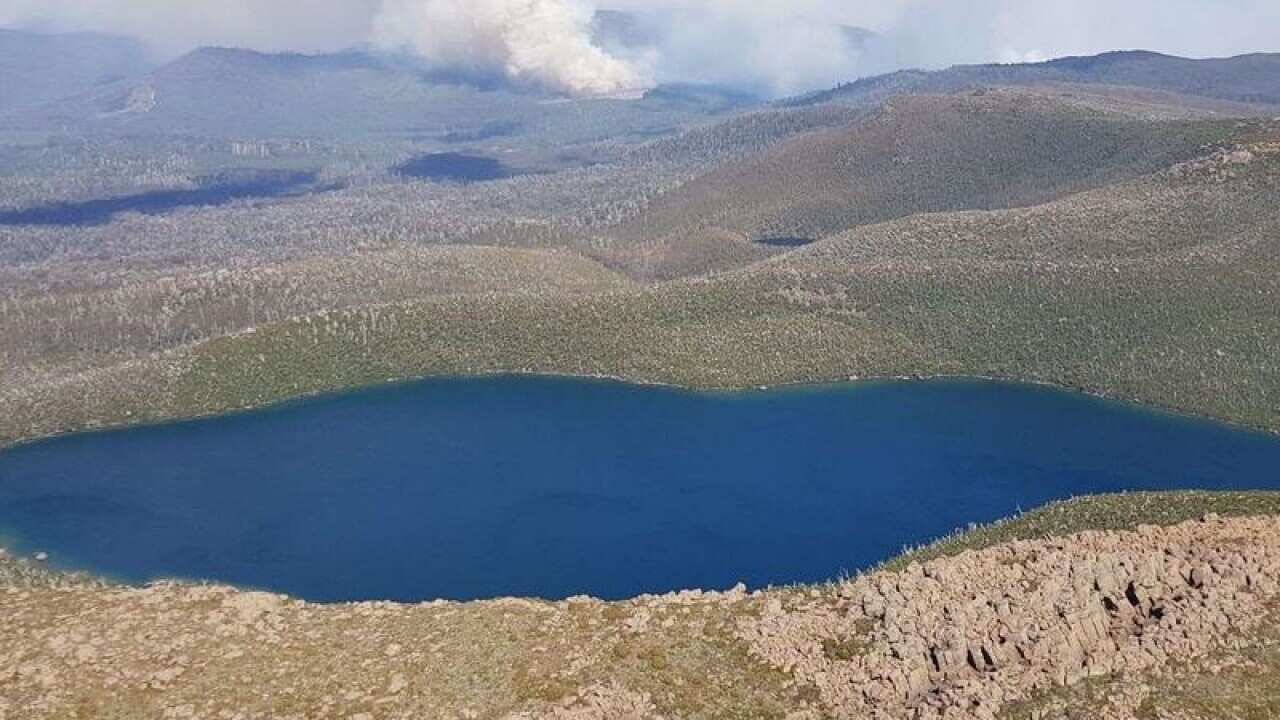 A wildfire burning in the Gell River area in Tasmania.