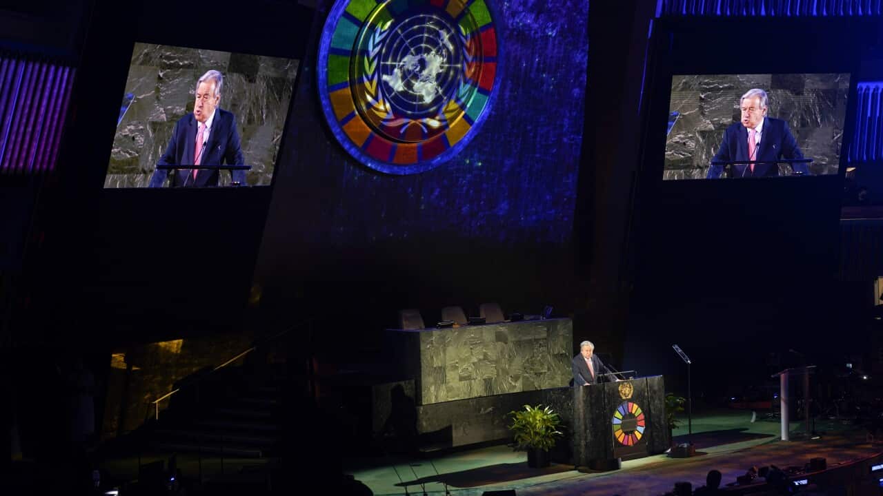 United Nations Secretary-General Antonio Guterres speaks at the General Assembly
