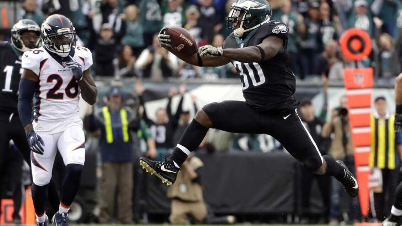 Philadelphia Eagles' Corey Clement scores a touchdown.