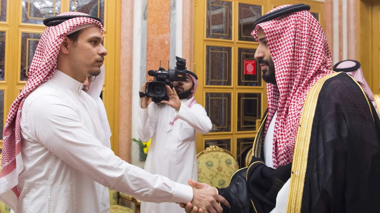 Saudi Crown Prince Mohammed bin Salman meeting with Salah bin Jamal Khashoggi, son of late Saudi journalist Jamal Khashoggi, in Riyadh.