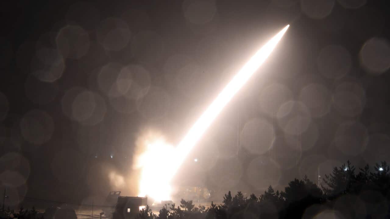 A missile is fired during a joint military drill between US and South Korea at an undisclosed location in South Korea.